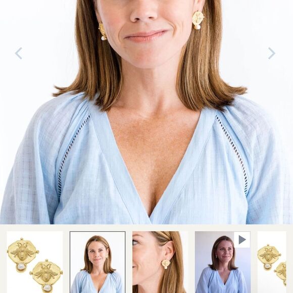 Gold Bee Pearl Earrings - Picture 3 of 3